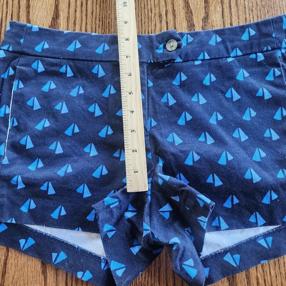 J. Crew Stretch Blue Sailboat Print Chino Khaki Shorts Size 4 Low Rise - Picture 7 of 8